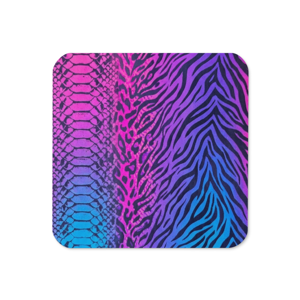 Blue & Purple Zebra & Leopard Print Cork-Back Coaster