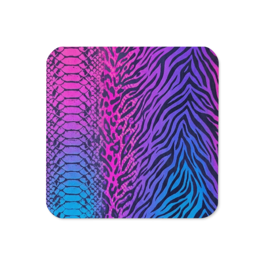 Blue & Purple Zebra & Leopard Print Cork-Back Coaster