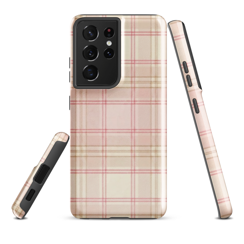 Pink & Cream Plaid Coquette Print Tough Case for Samsung