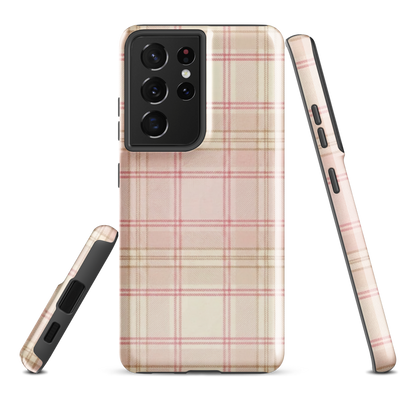 Pink & Cream Plaid Coquette Print Tough Case for Samsung
