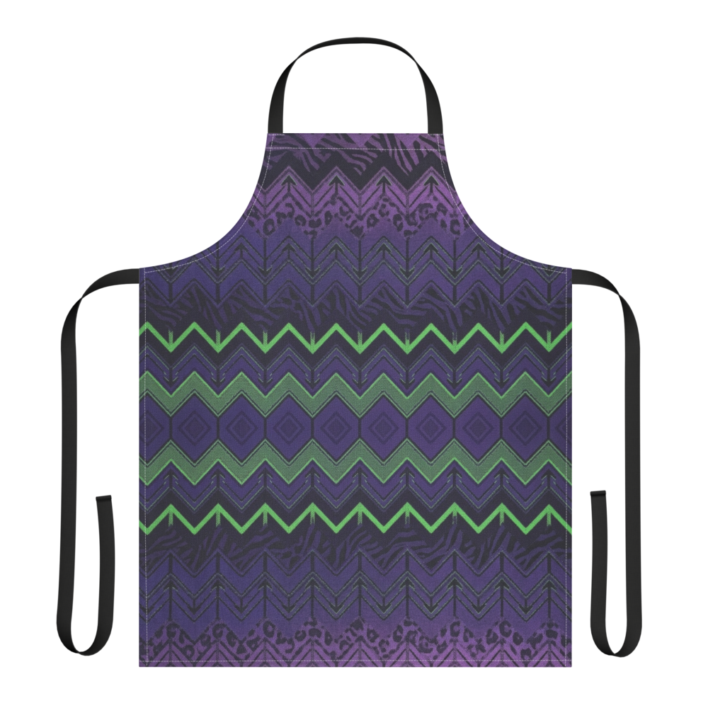 Halloween Purple & Green Chevron Zebra & Leopard Print Strap Apron