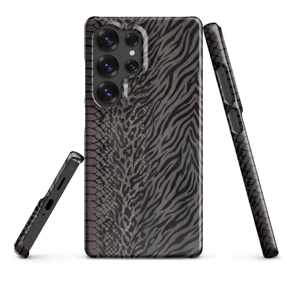Dark Gray Snake Skin & Leopard Print Snap Case for Samsung