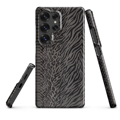 Dark Gray Snake Skin & Leopard Print Snap Case for Samsung