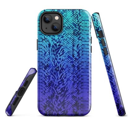 Vibrant Blue Snake & Leopard Print Tough Case for iPhone®