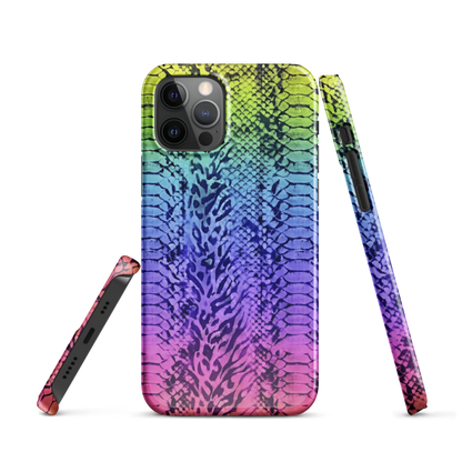 Neon Rainbow Snake Skin & Leopard Print Snap Case for iPhone