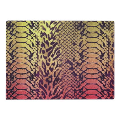 Yellow & Pink Snake Skin & Leopard Print Glass Cutting Board