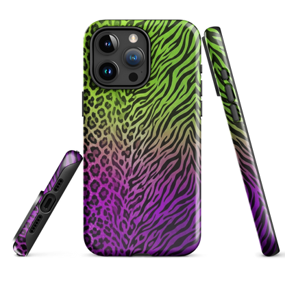 Neon Green & Purple Zebra & Leopard Print Tough Case for iPhone®