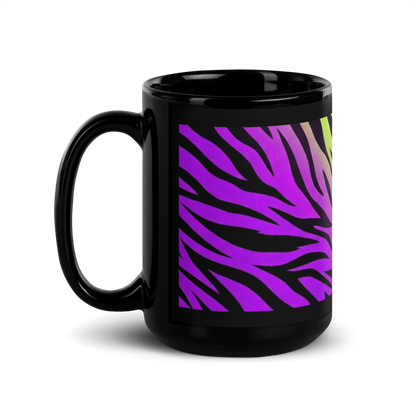 Green % Purple Zebra Print Black Glossy Mug