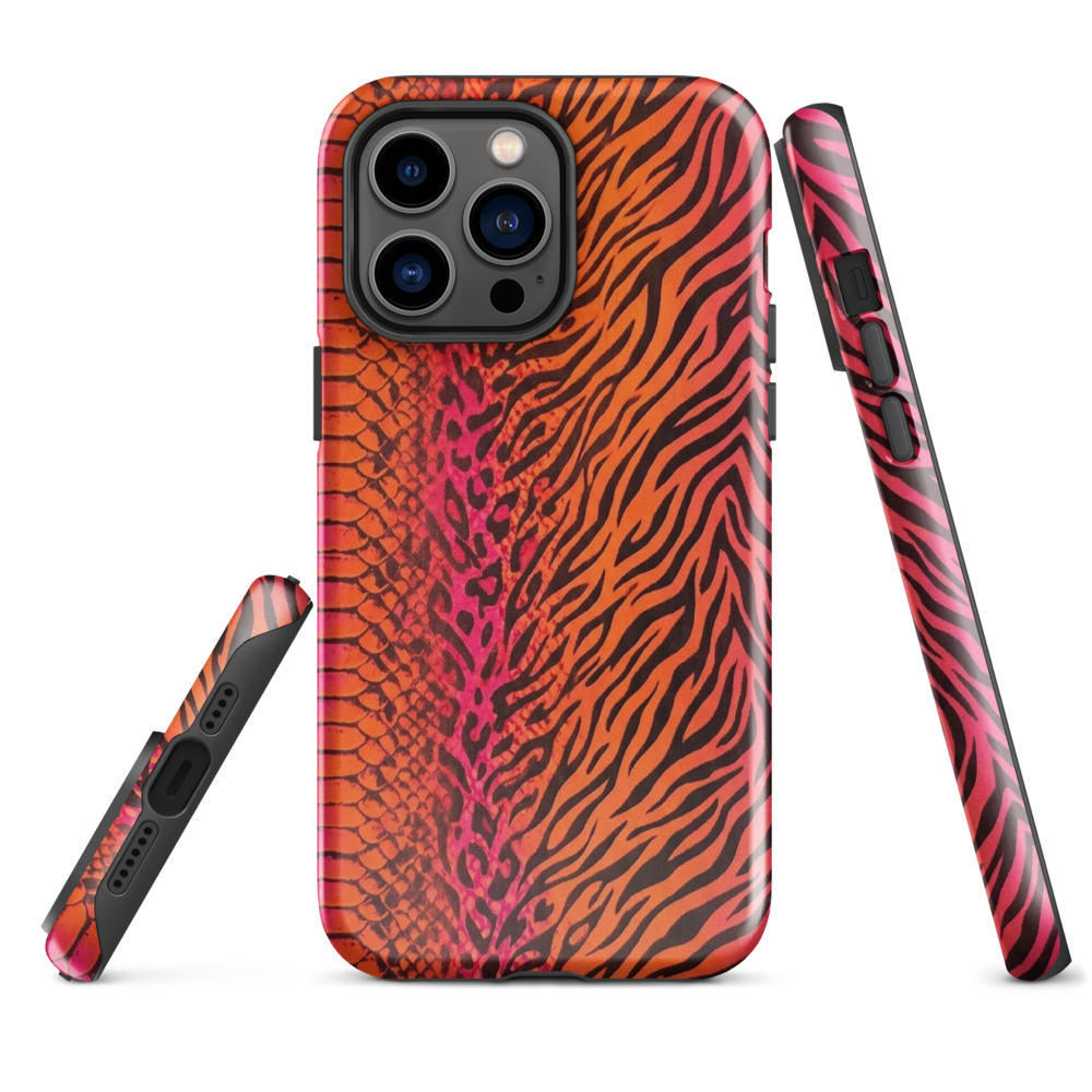 Sunset Orange & Pink Snake Skin Zebra & Leopard Print Tough Case for iPhone®