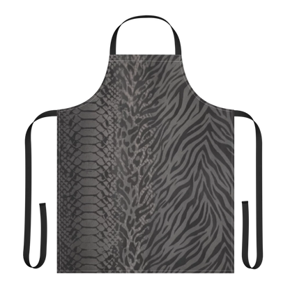 Gray & Black Snake Skin Zebra & Leopard Print Strap Apron
