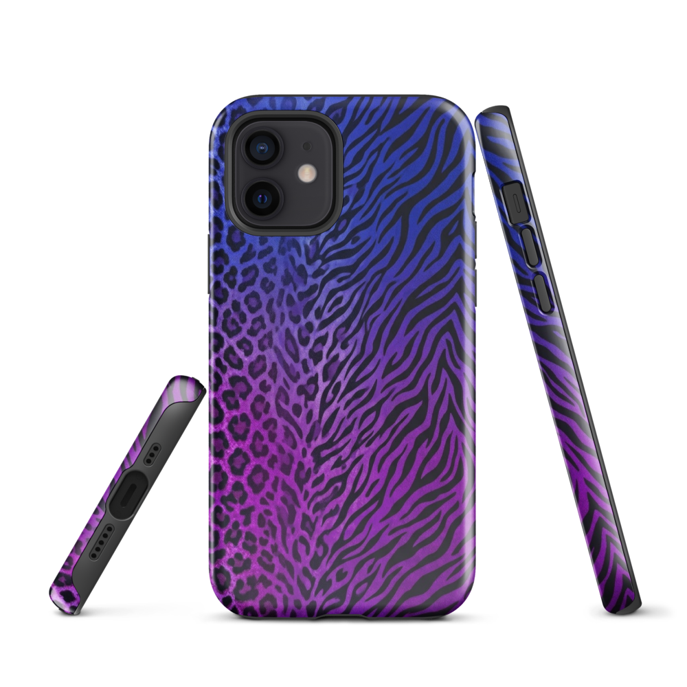 Purple to Blue Zebra & Leopard Print Tough Case for iPhone®