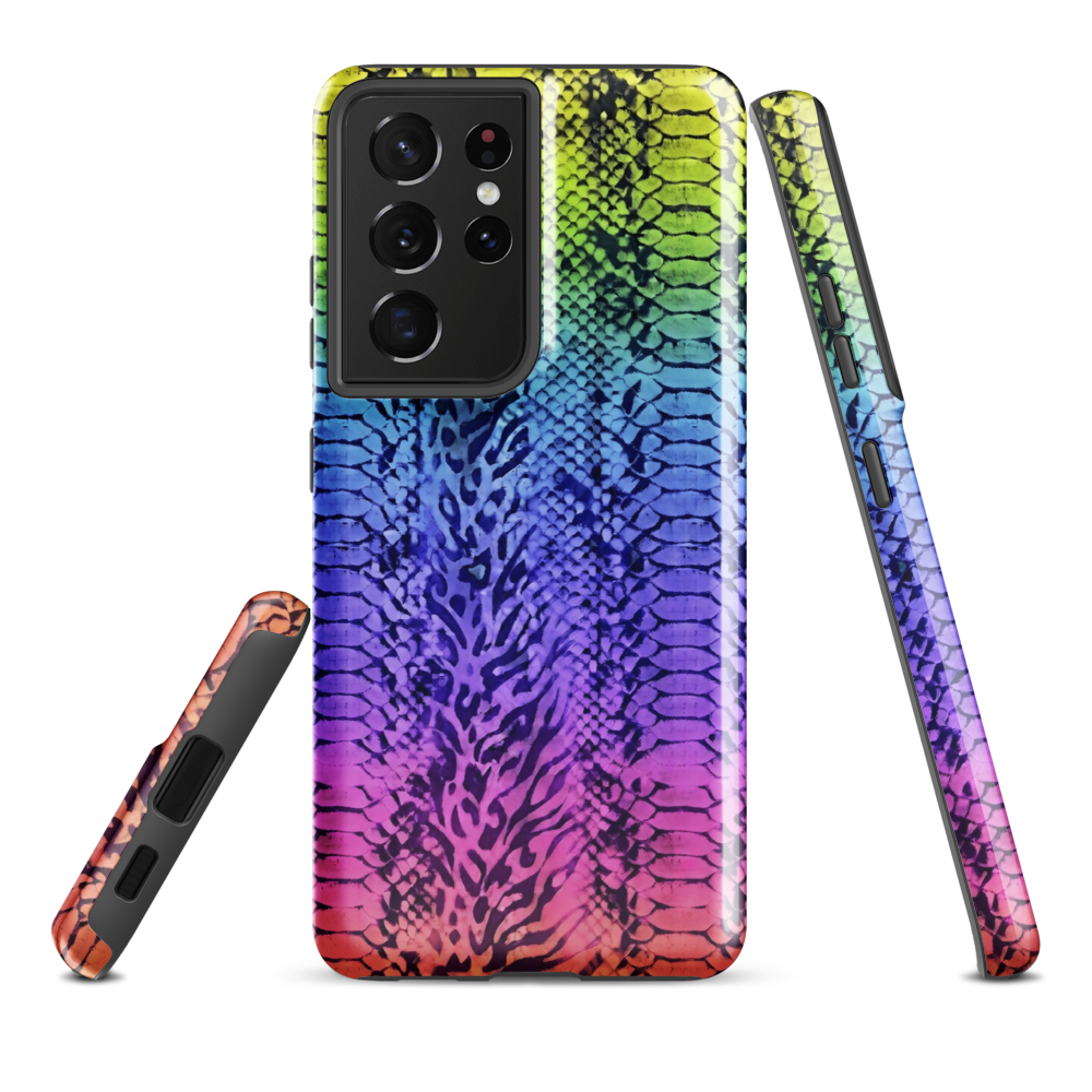 Vibrant Rainbow Snake Skin & Leopard Print Tough Case for Samsung