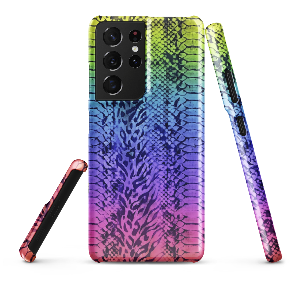Vibrant Rainbow Snake Skin & Leopard Print Snap Case for Samsung