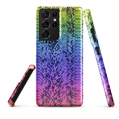 Vibrant Rainbow Snake Skin & Leopard Print Snap Case for Samsung