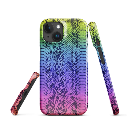 Neon Rainbow Snake Skin & Leopard Print Snap Case for iPhone
