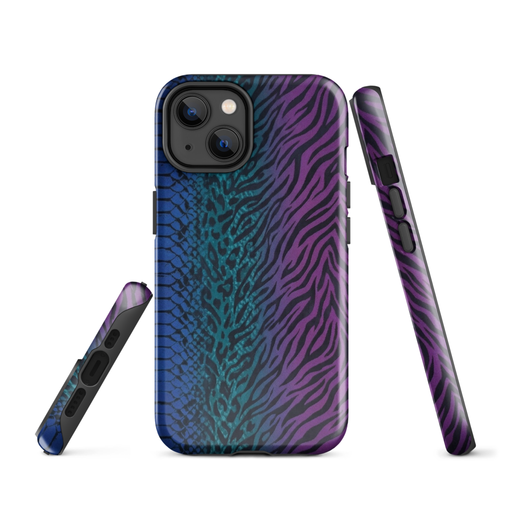 Blue to Purple Dark Snake Zebra & Leopard Print Tough Case for iPhone®