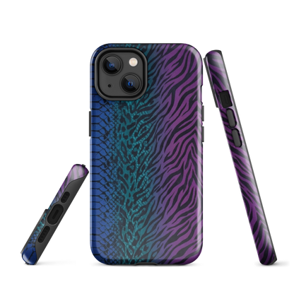 Blue to Purple Dark Snake Zebra & Leopard Print Tough Case for iPhone®