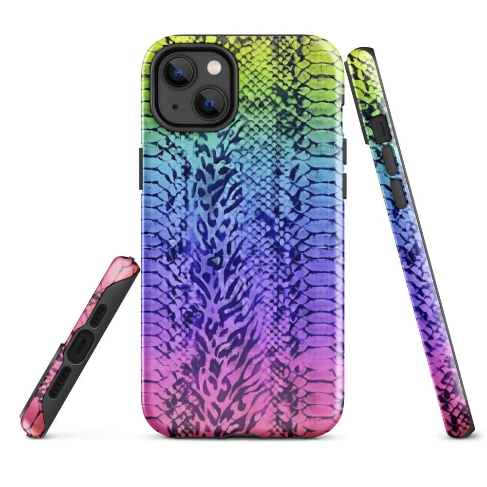Neon Rainbow Snake Skin & Leopard Print Tough Case for iPhone®
