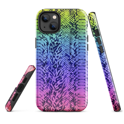 Neon Rainbow Snake Skin & Leopard Print Tough Case for iPhone®