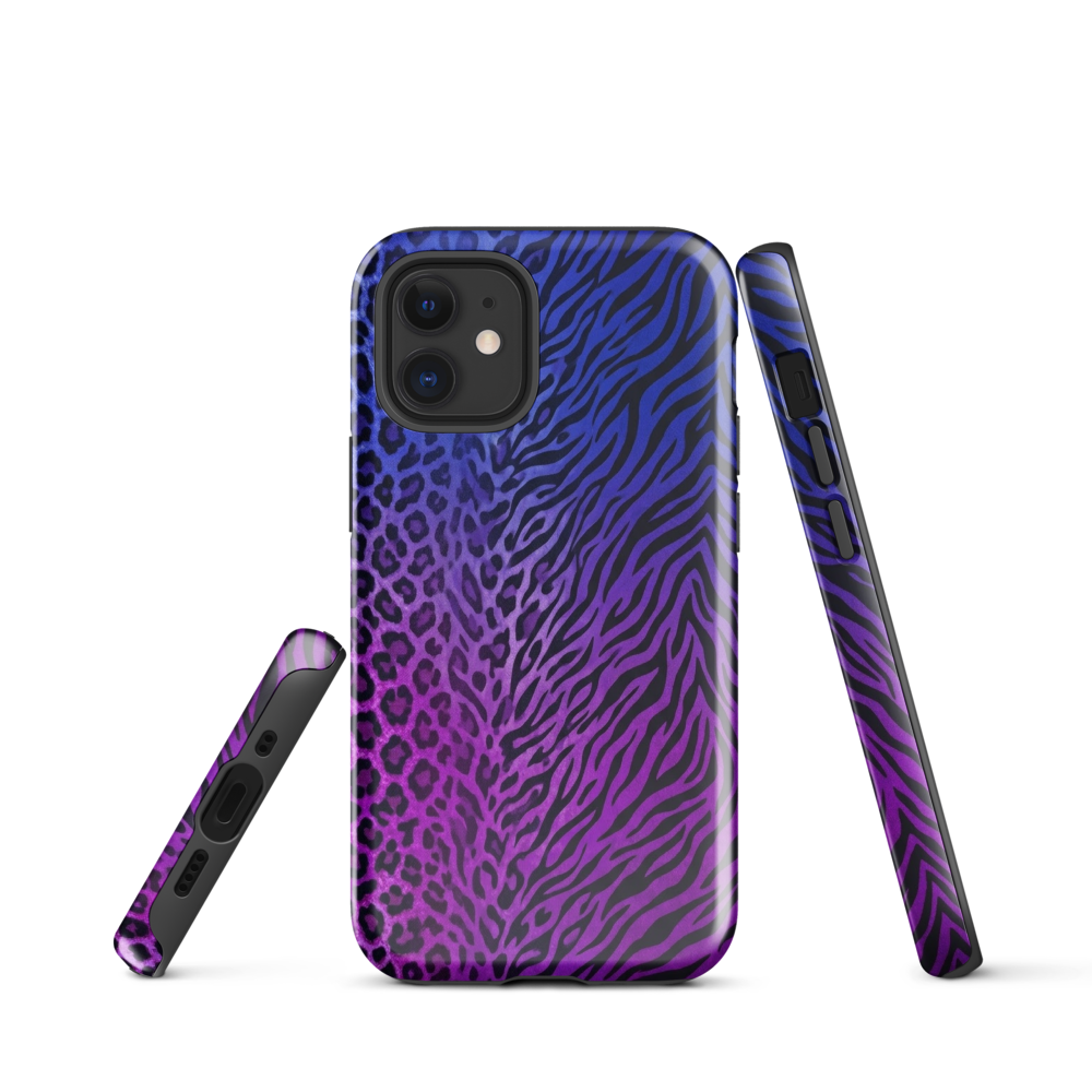 Purple to Blue Zebra & Leopard Print Tough Case for iPhone®