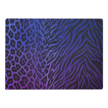 Blue to Purple Leopard & Zebra Print Glass Cutting Board
