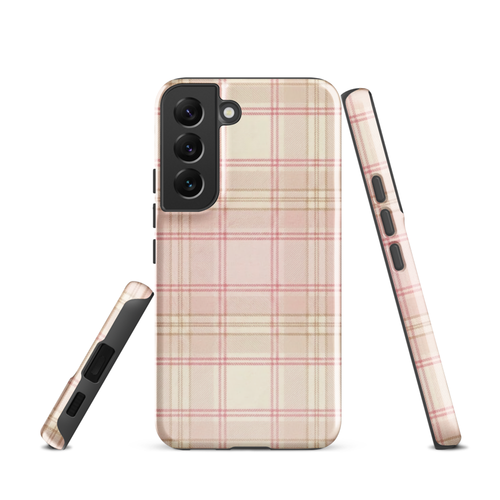 Pink & Cream Plaid Coquette Print Tough Case for Samsung