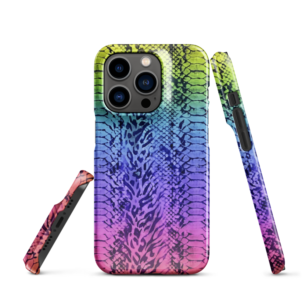 Neon Rainbow Snake Skin & Leopard Print Snap Case for iPhone