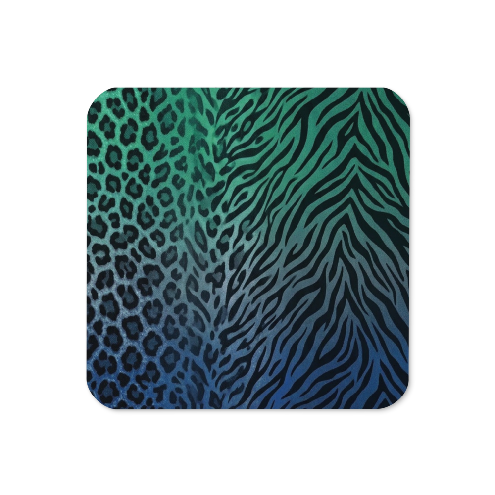 Blue & Green Zebra & Leopard Print Cork-Back Coaster