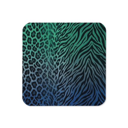 Blue & Green Zebra & Leopard Print Cork-Back Coaster