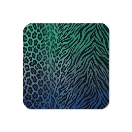 Blue & Green Zebra & Leopard Print Cork-Back Coaster