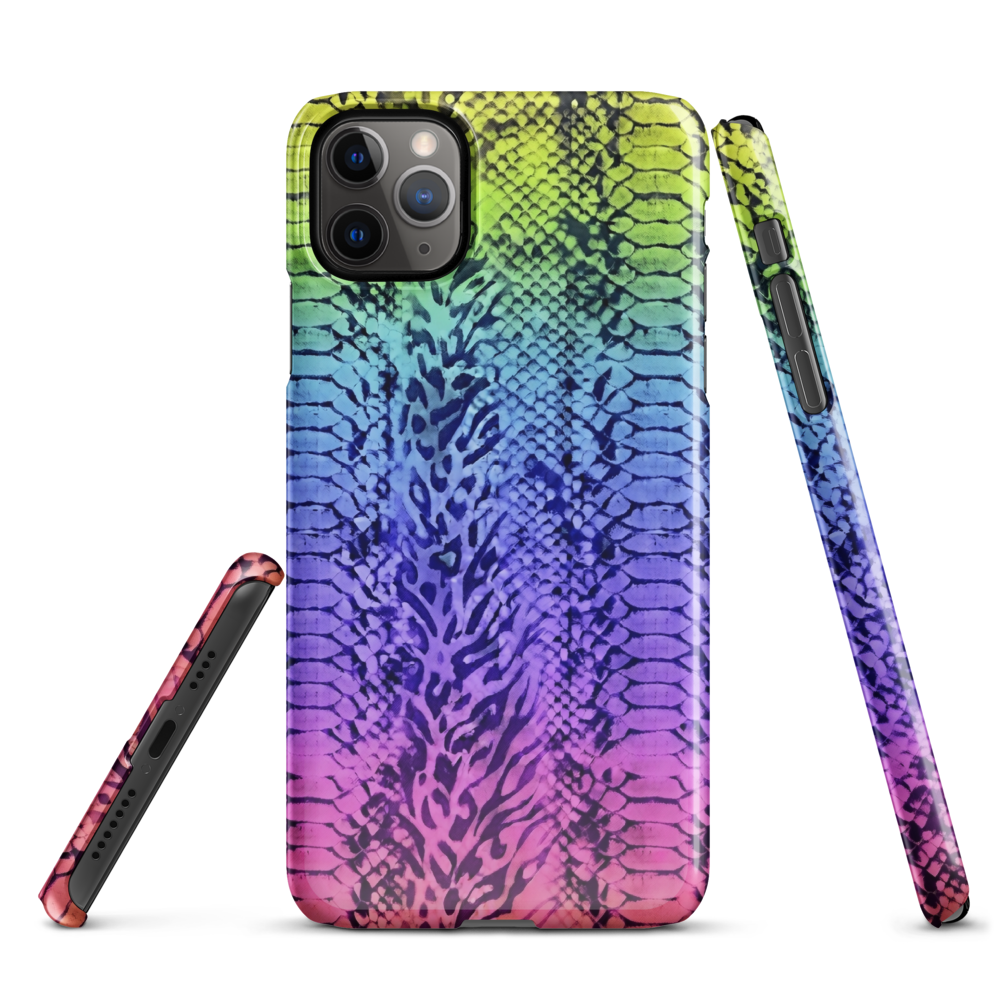 Neon Rainbow Snake Skin & Leopard Print Snap Case for iPhone