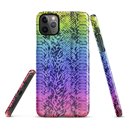 Neon Rainbow Snake Skin & Leopard Print Snap Case for iPhone