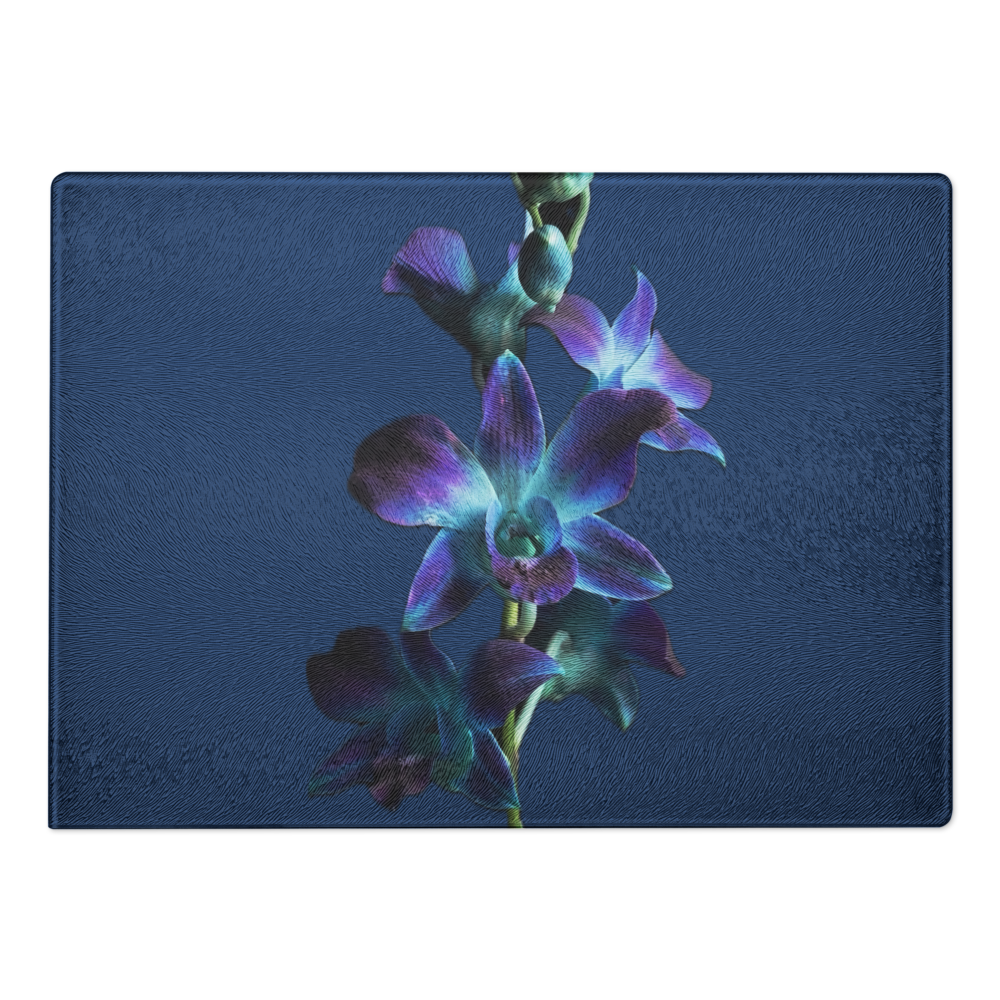 Navy Flower Glass Cutting Board