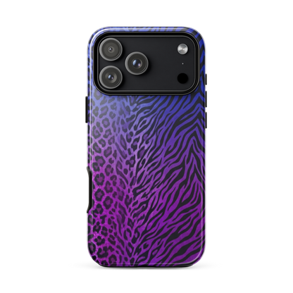Purple to Blue Zebra & Leopard Print Tough Case for iPhone®