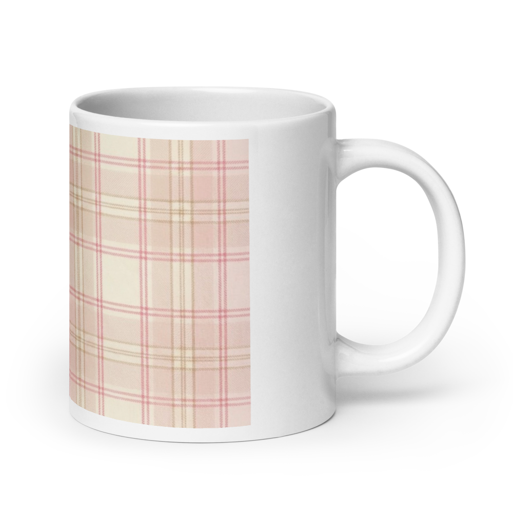 Baby Pink & Cream Plaid patterned White Glossy Mug perfect for mothers gift