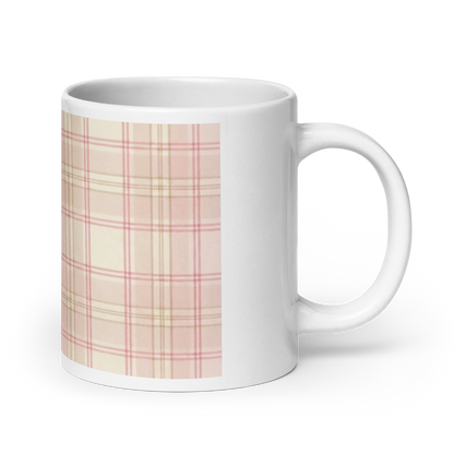Baby Pink & Cream Plaid patterned White Glossy Mug perfect for mothers gift