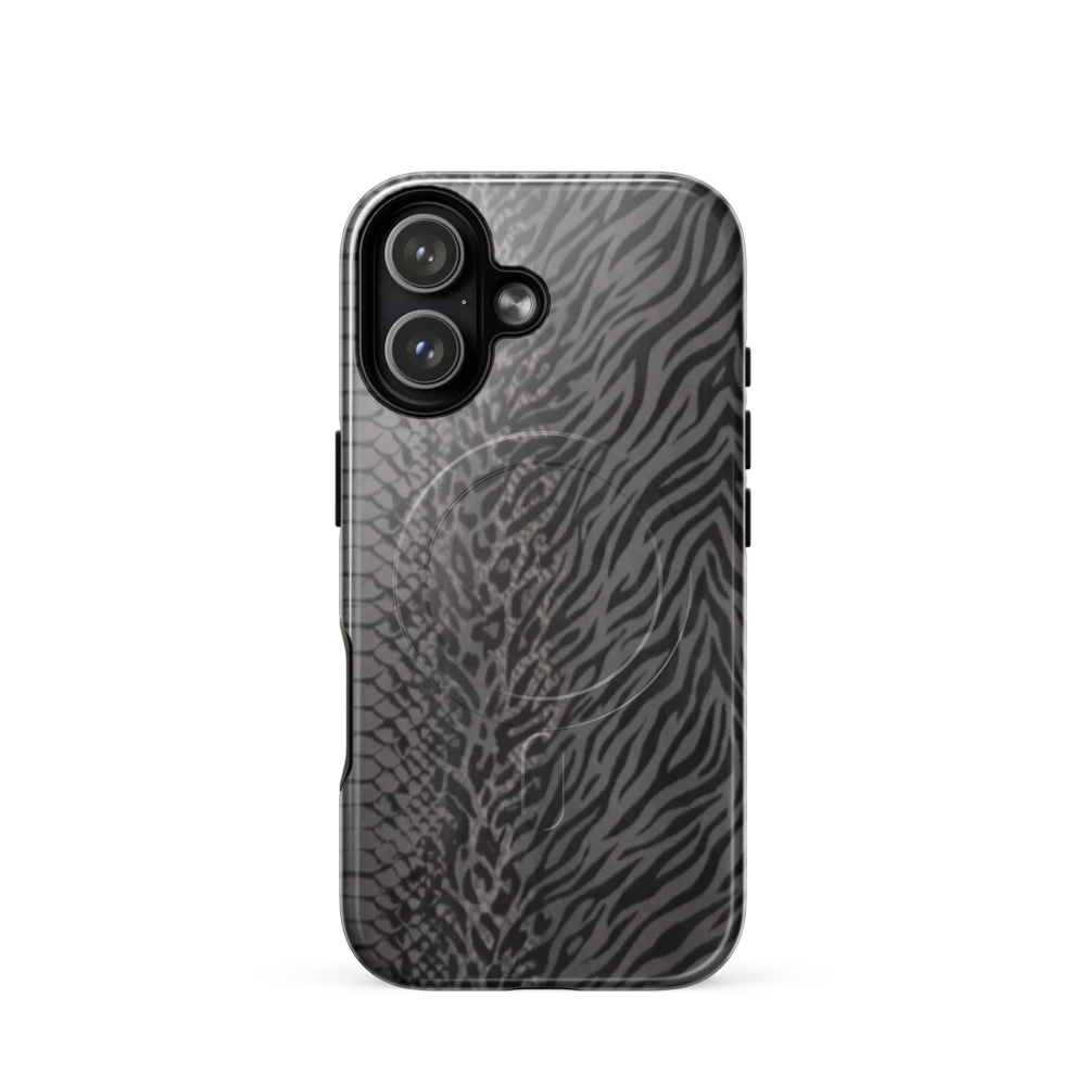 Gray & Black Zebra Snake & Leopard Print MagSafe Tough Case for iPhone®