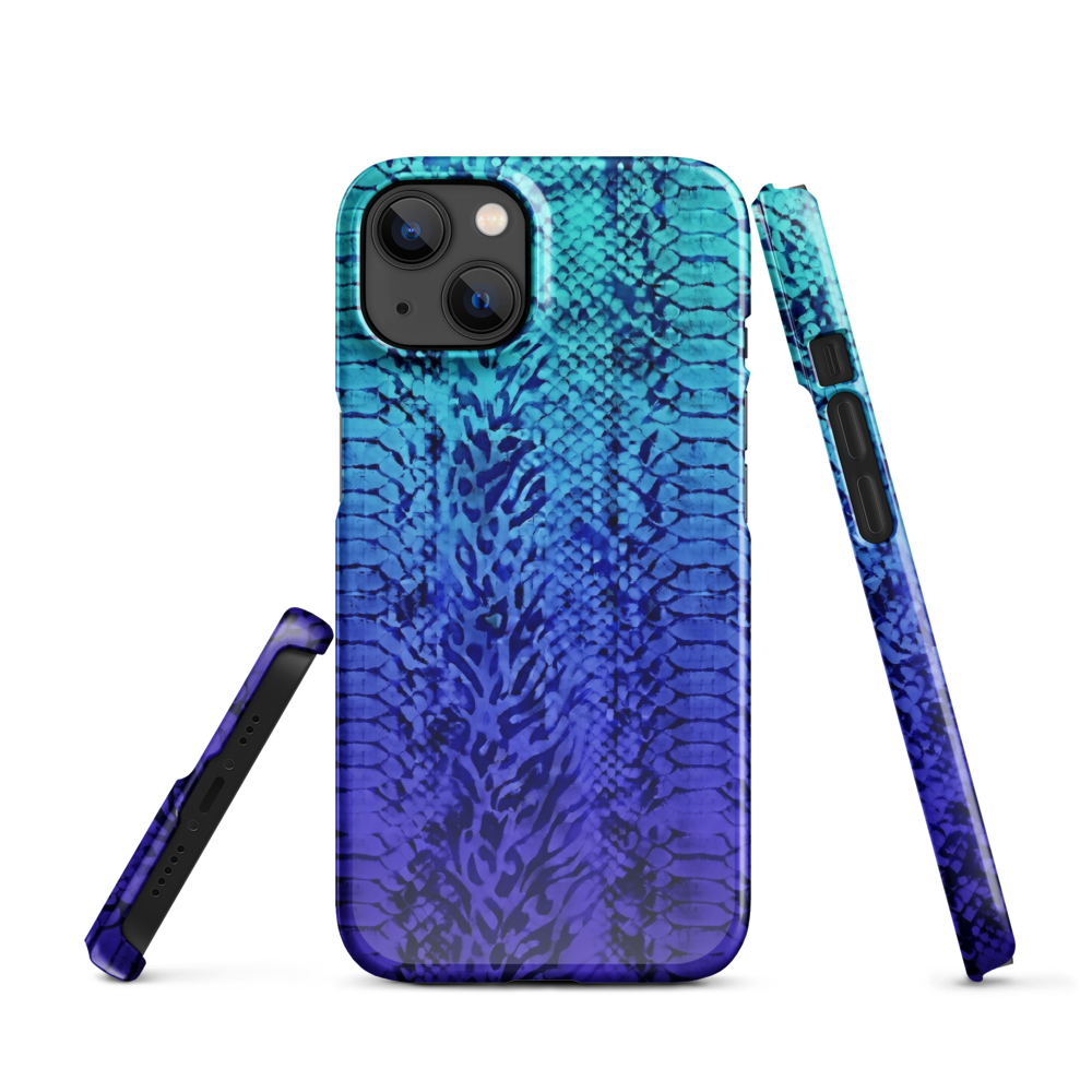 Vibrant Blue Snake Skin & Leopard Print Snap Case for iPhone