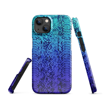 Vibrant Blue Snake Skin & Leopard Print Snap Case for iPhone