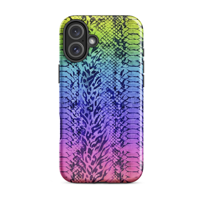 Neon Rainbow Snake Skin & Leopard Print Tough Case for iPhone®