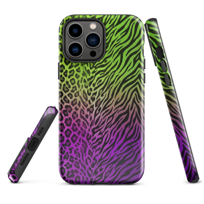 Neon Green & Purple Zebra & Leopard Print Tough Case for iPhone®