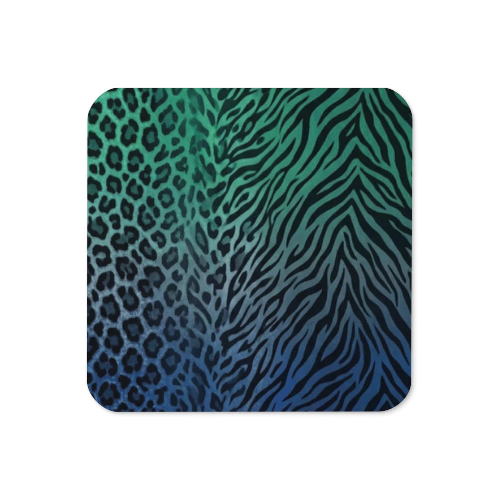 Blue & Green Zebra & Leopard Print Cork-Back Coaster
