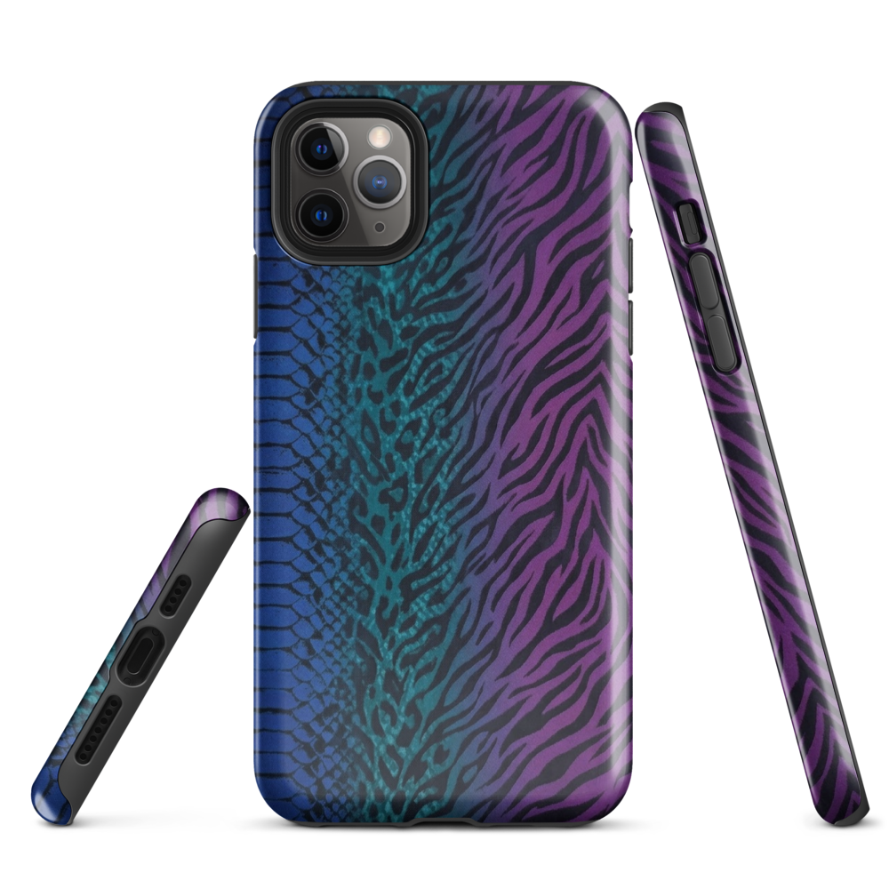 Blue to Purple Dark Snake Zebra & Leopard Print Tough Case for iPhone®