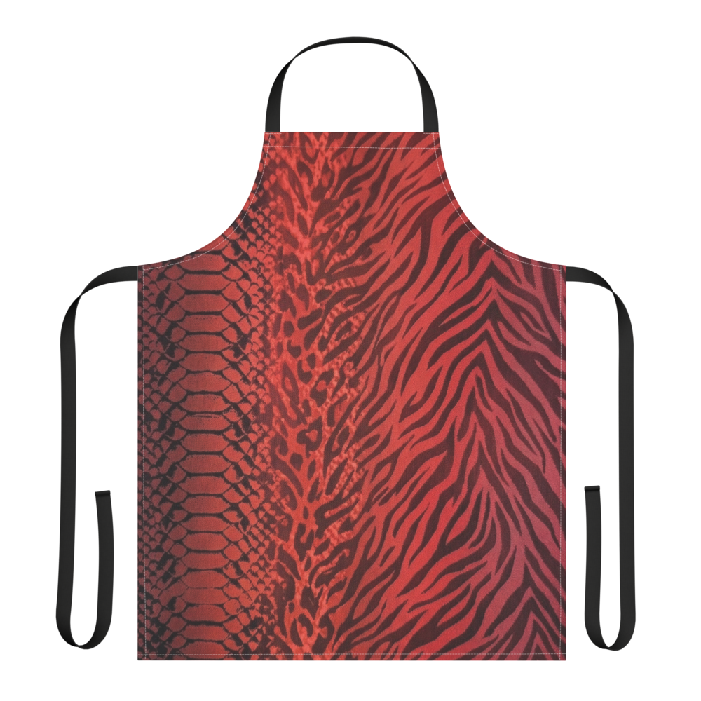 Red Snake Skin Zebra & Leopard Print Strap Apron