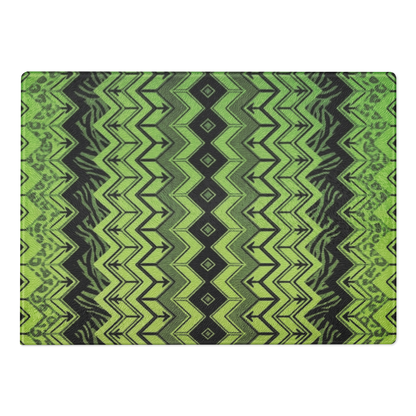 Lime Green Zebra & Leopard Print Special Edition Chevron Pattern Glass Cutting Board