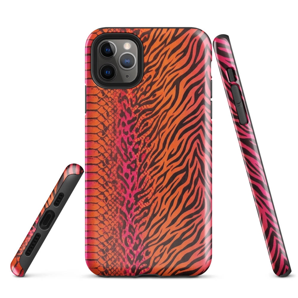 Sunset Orange & Pink Snake Skin Zebra & Leopard Print Tough Case for iPhone®