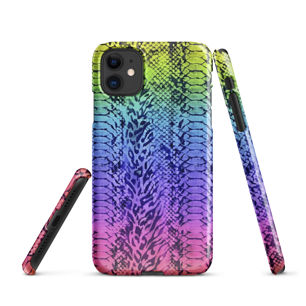 Neon Rainbow Snake Skin & Leopard Print Snap Case for iPhone
