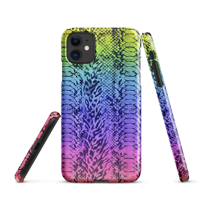 Neon Rainbow Snake Skin & Leopard Print Snap Case for iPhone