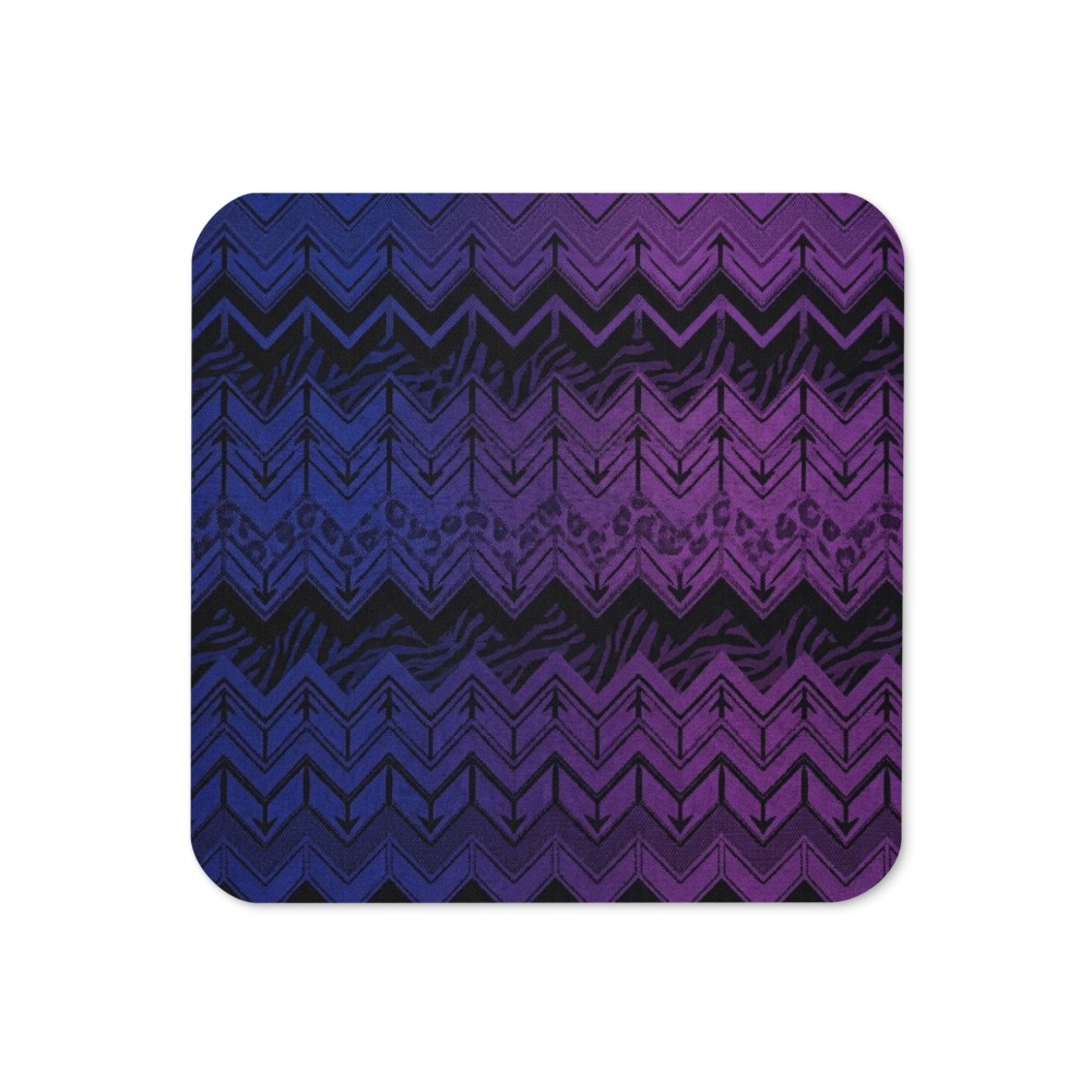 Blue , Purple & Black Chevron Pattern Cork-Back Coaster
