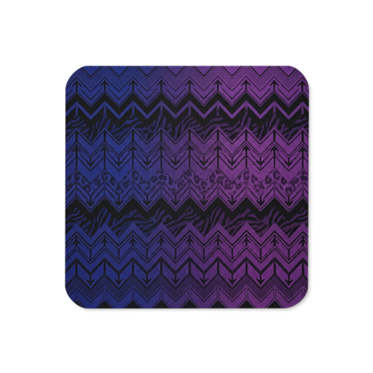 Blue , Purple & Black Chevron Pattern Cork-Back Coaster